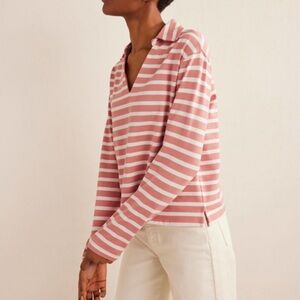 Boden Coral and White Striped Long Sleeve Tee